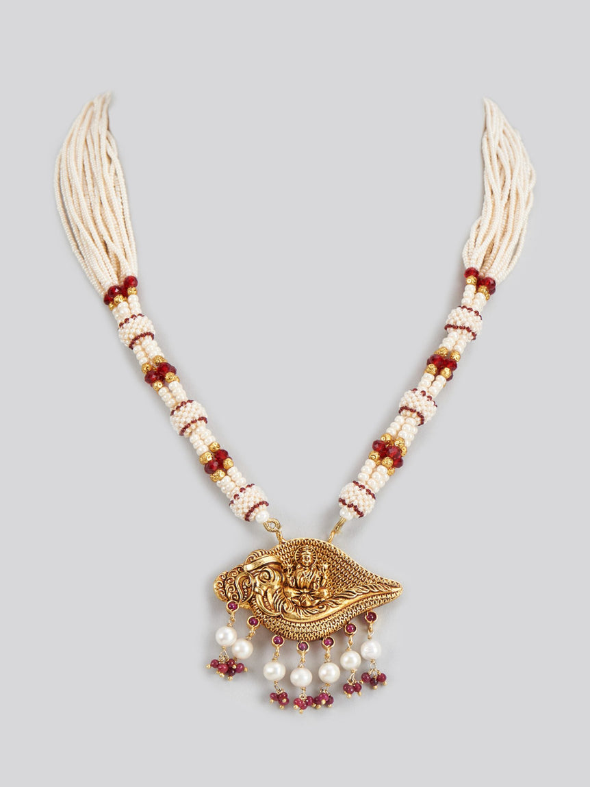 Temple Baithak Necklace with Pearls