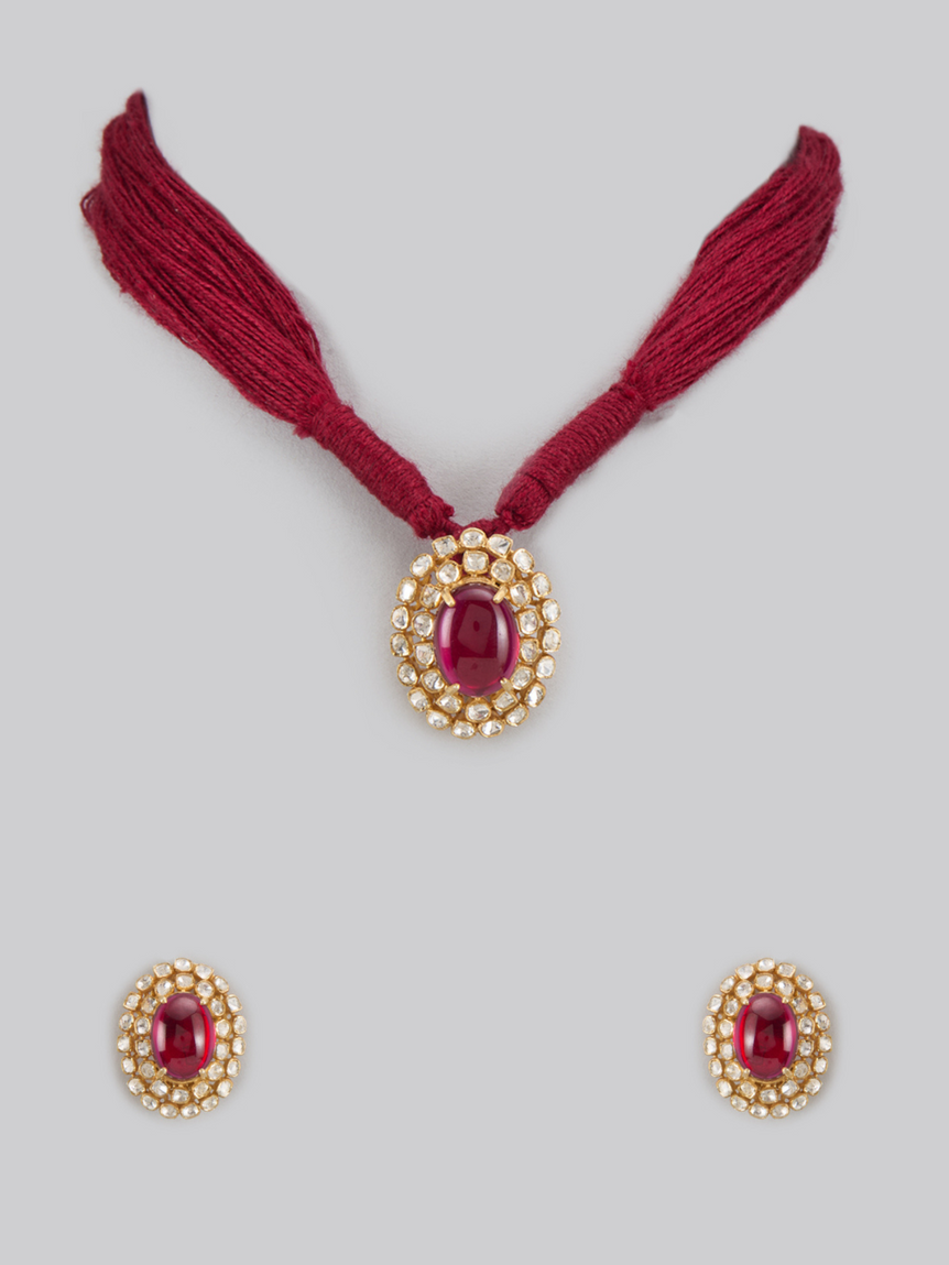 Red Bharwa Moissanite Necklace Set