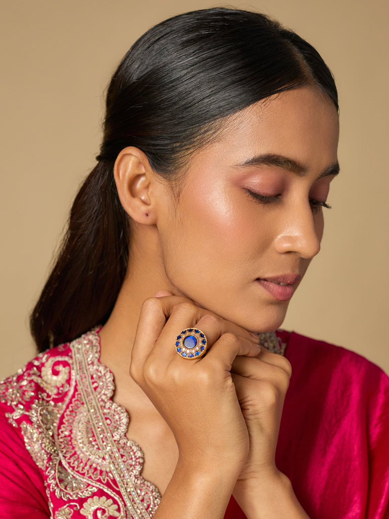 Divya Kundan Blue Ring