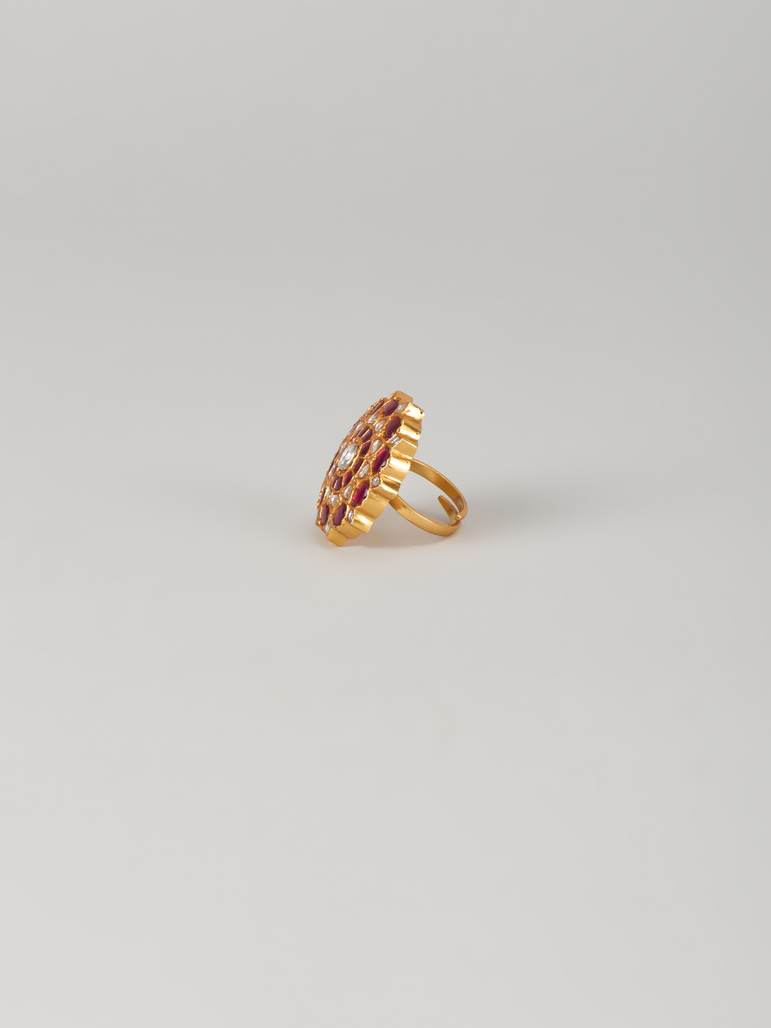 Phool Red  Kundan Ring