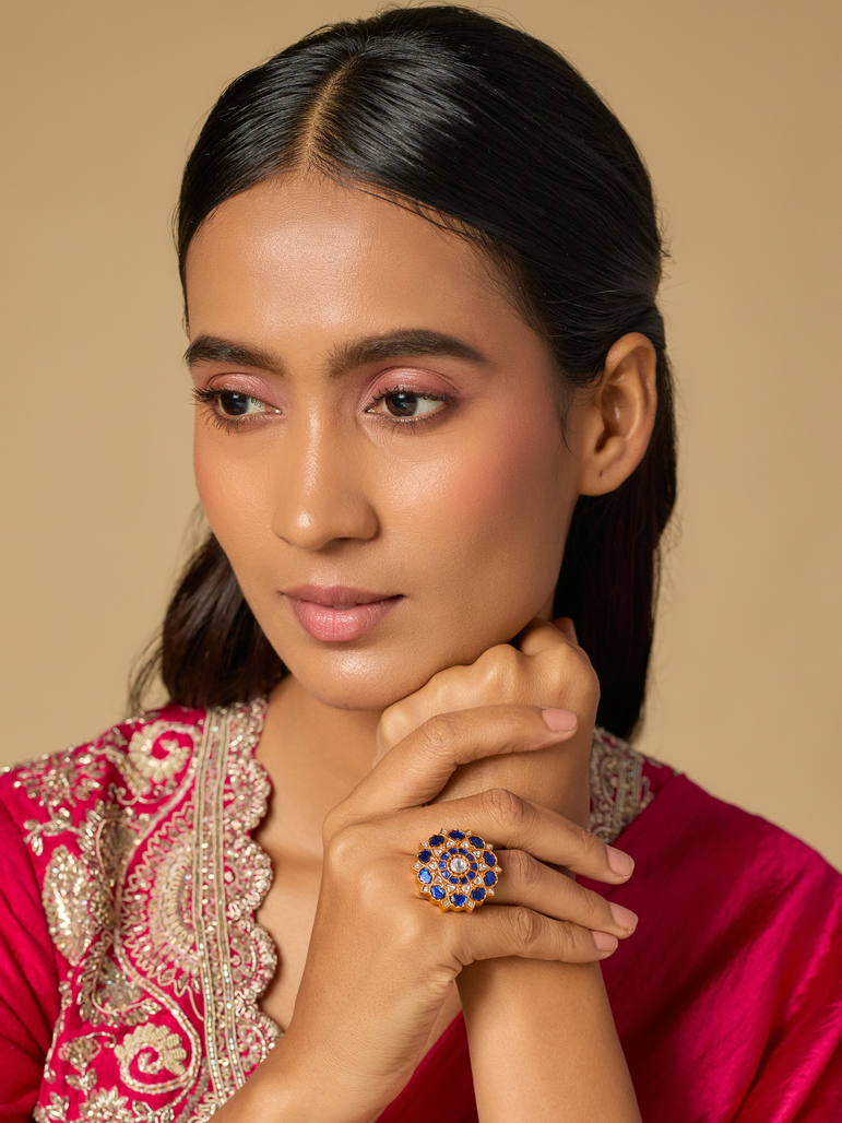 Phool Blue  Kundan Ring