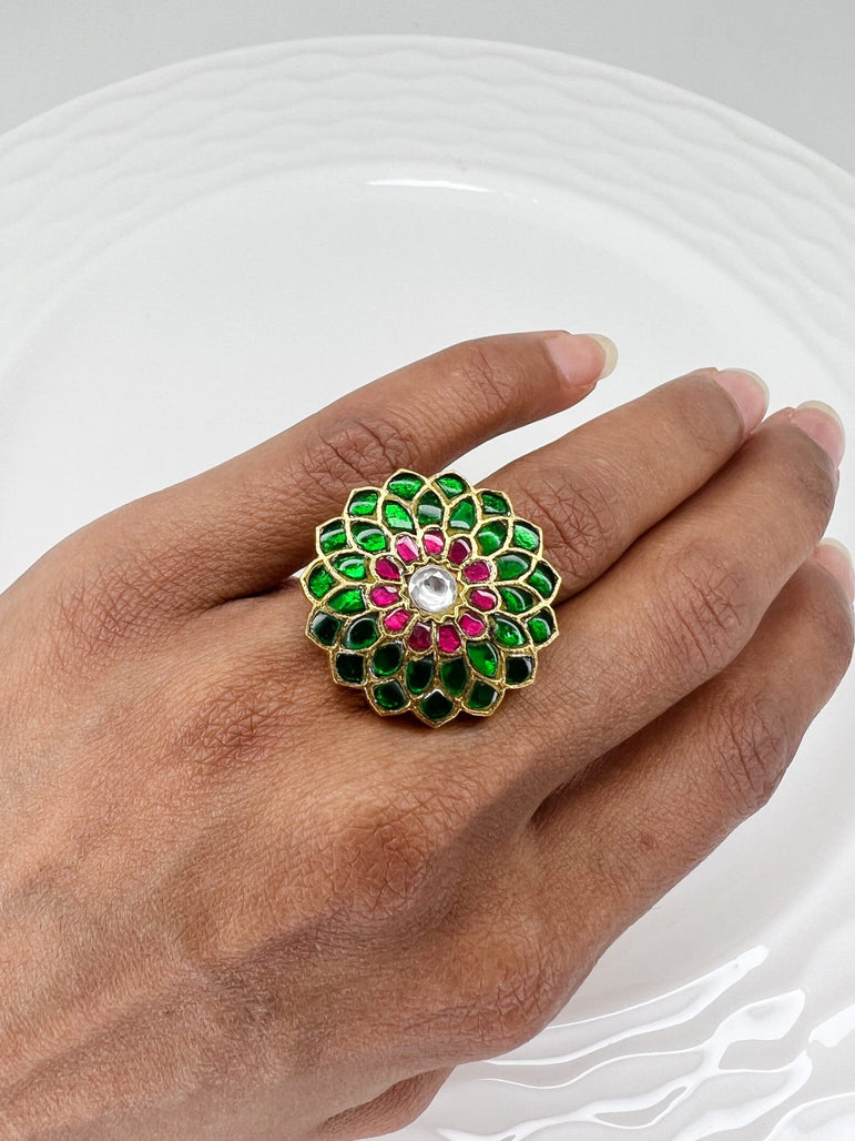 Mohini Flower Kundan Ring