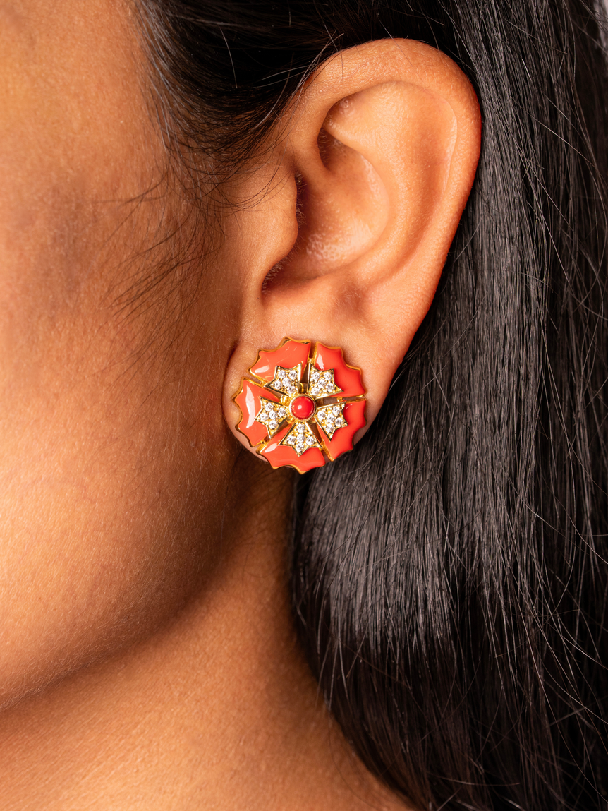 Fleur Orange Enamel Earrings