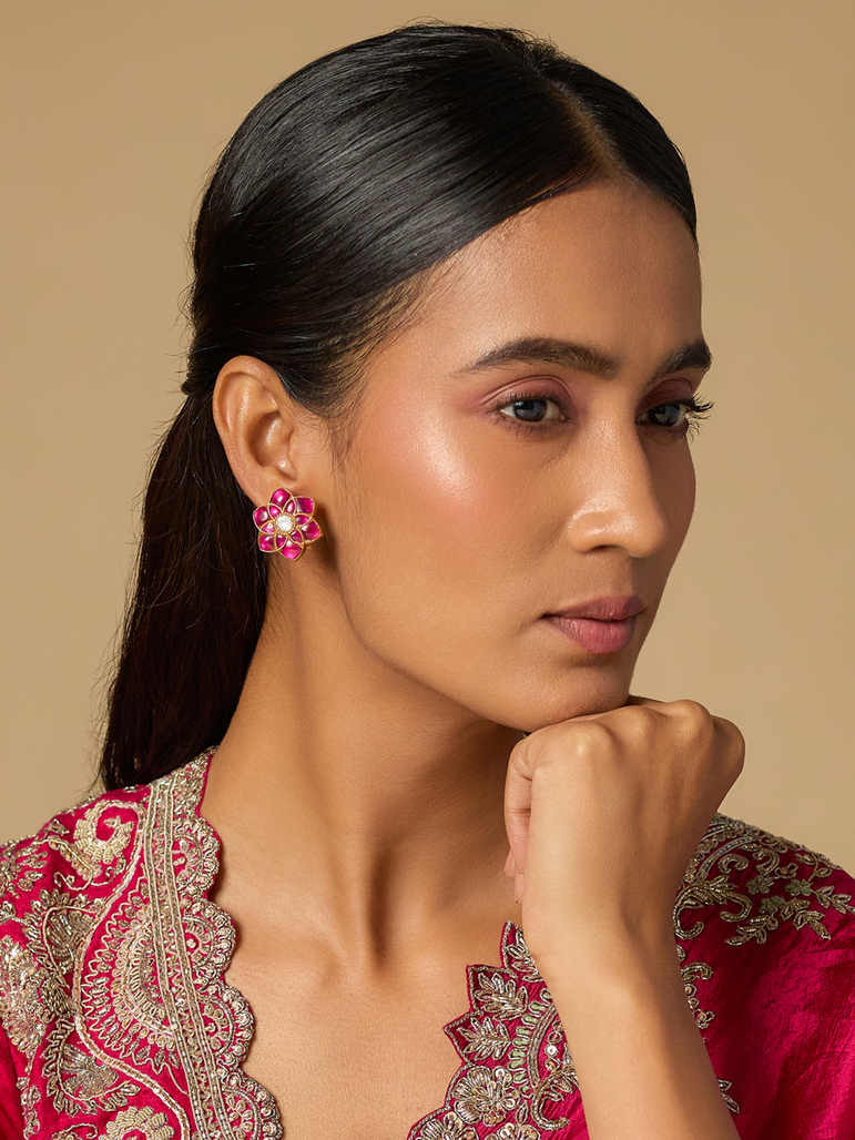 Red Ava Kundan Earrings