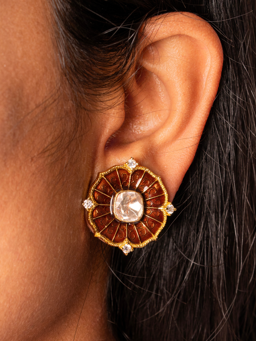 Polish Brown Enamel  Earrings