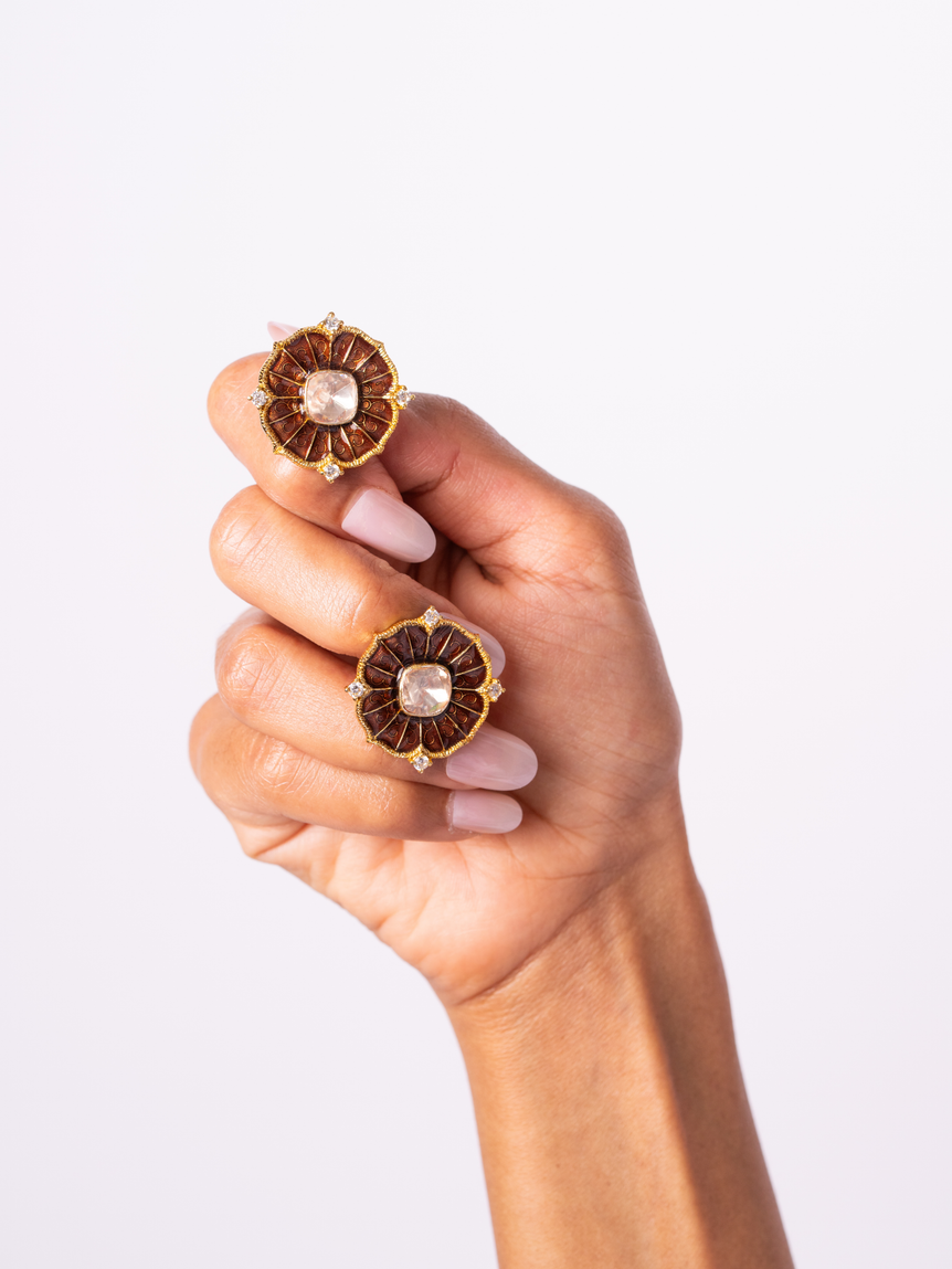 Polish Brown Enamel  Earrings